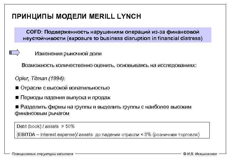 ПРИНЦИПЫ МОДЕЛИ MERILL LYNCH СOFD: Подверженность нарушениям операций из-за финансовой неустойчивости (exposure to business