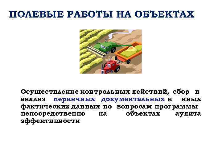  ПОЛЕВЫЕ РАБОТЫ НА ОБЪЕКТАХ Осуществление контрольных действий, сбор и анализ первичных документальных и