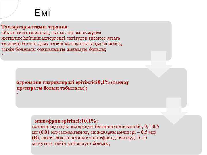 Емі Тамыртарылтқыш терапия: айқын гипотонияның, тыныс алу және жүрек жеткіліксіздігінің аллергенді енгізуден (немесе ағзаға
