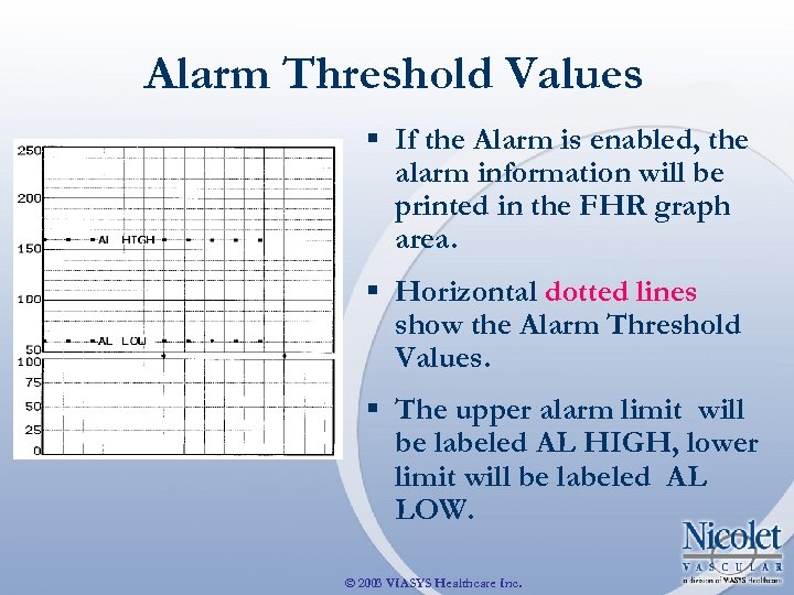 Alarm Threshold Values § If the Alarm is enabled, the alarm information will be