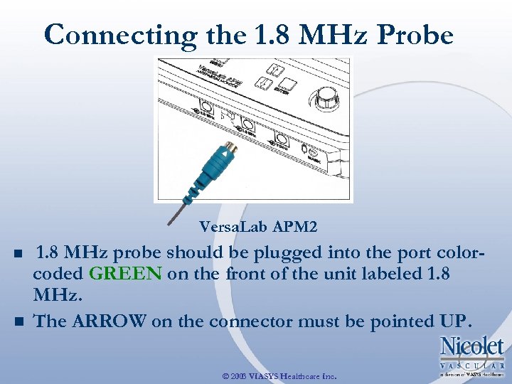 Connecting the 1. 8 MHz Probe Versa. Lab APM 2 n n 1. 8