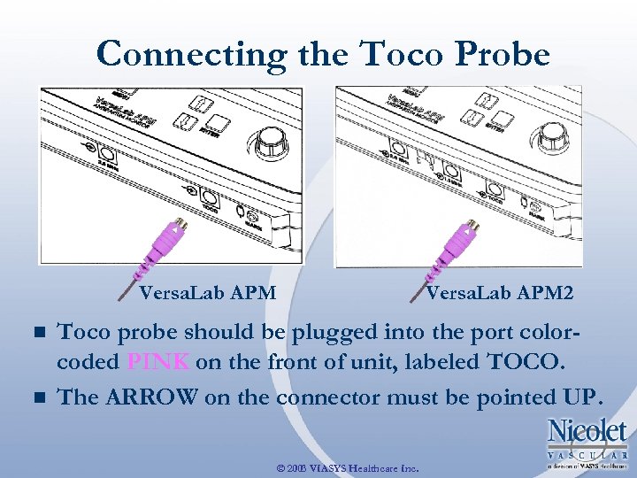 Connecting the Toco Probe Versa. Lab APM n n Versa. Lab APM 2 Toco