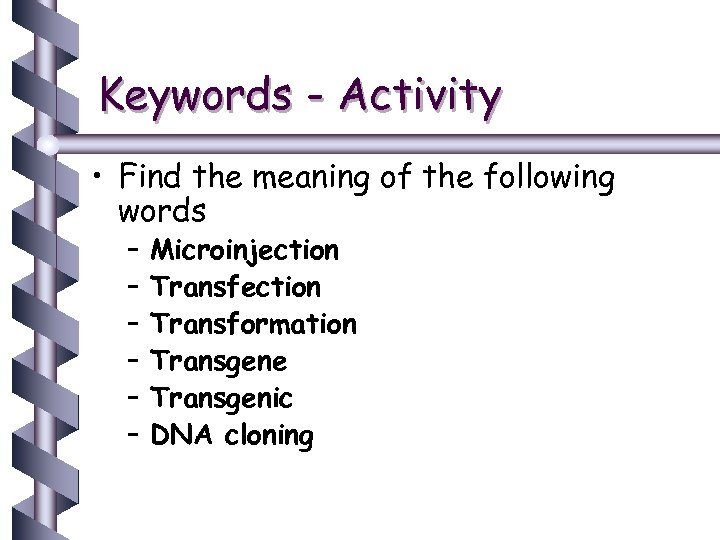 Keywords - Activity • Find the meaning of the following words – – –