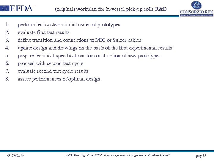 (original) workplan for in-vessel pick-up coils R&D 1. 2. 3. 4. 5. 6. 7.