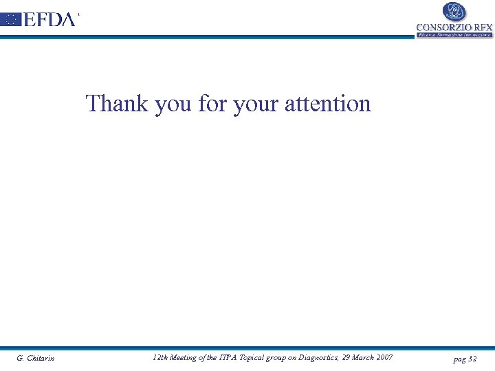 Thank you for your attention G. Chitarin 12 th Meeting of the ITPA Topical