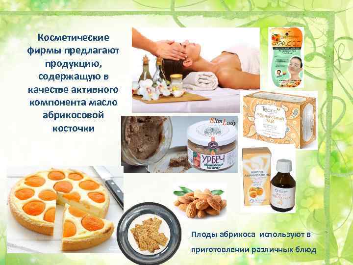 Косметические фирмы предлагают продукцию, содержащую в качестве активного компонента масло абрикосовой косточки Плоды абрикоса