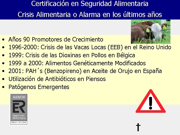 Certificación en Seguridad Alimentaria Crisis Alimentaria o Alarma en los últimos años • •