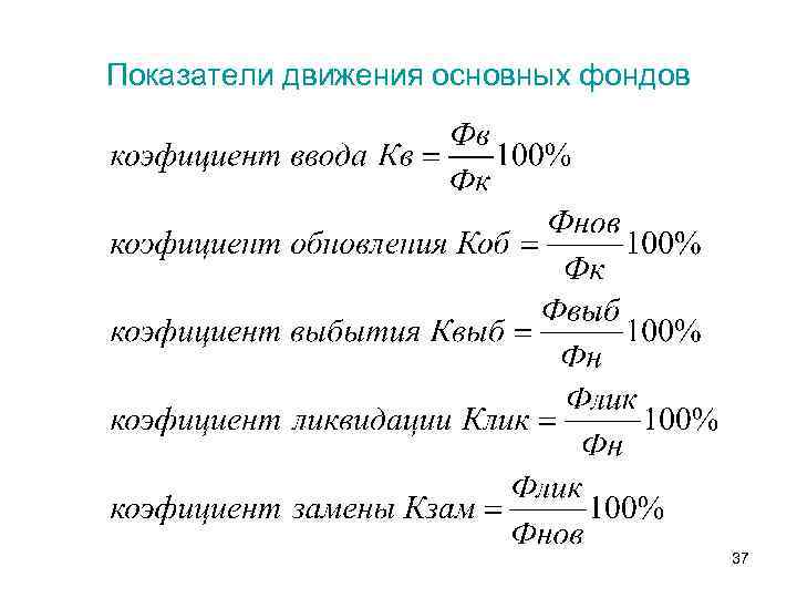 Показатели движения основных фондов 37 