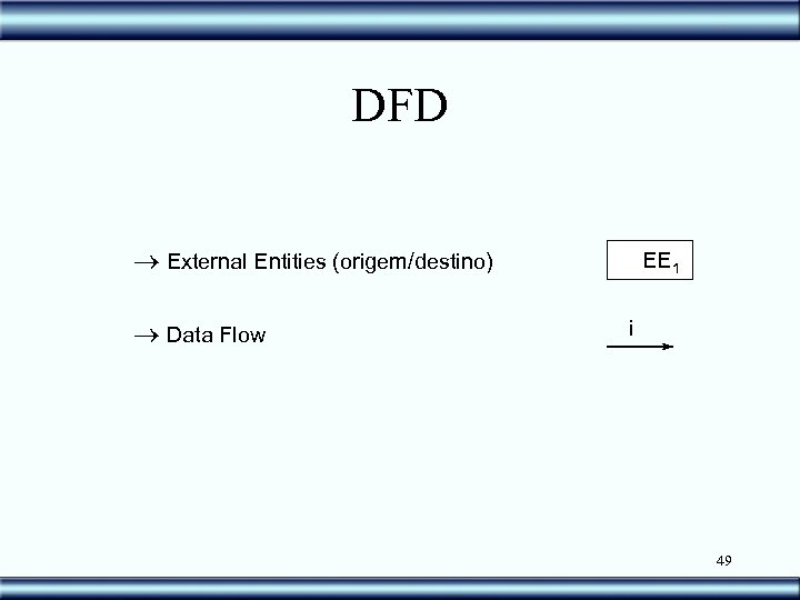 DFD ® External Entities (origem/destino) ® Data Flow EE 1 i 49 