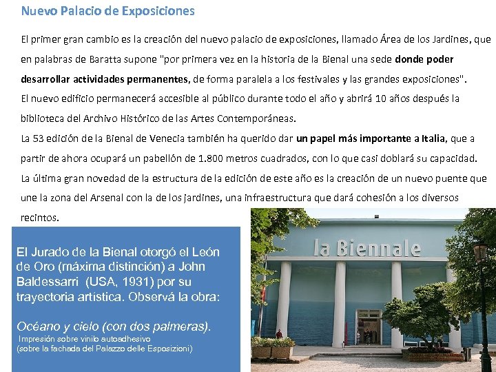 Nuevo Palacio de Exposiciones El primer gran cambio es la creación del nuevo palacio