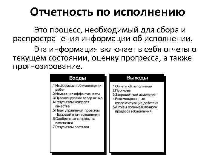 Отчетность по исполнению Это процесс, необходимый для сбора и распространения информации об исполнении. Эта