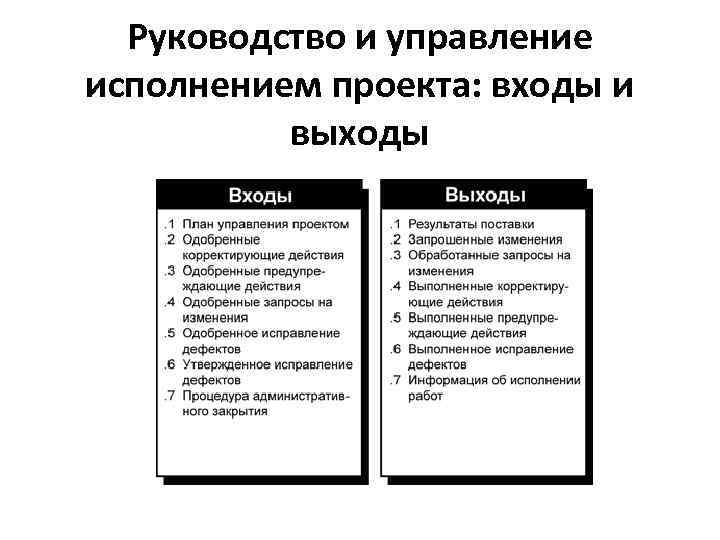 Руководство и управление исполнением проекта: входы и выходы 