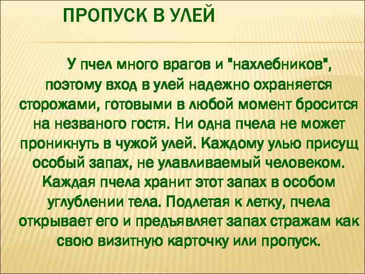 ПРОПУСК В УЛЕЙ У пчел много врагов и 