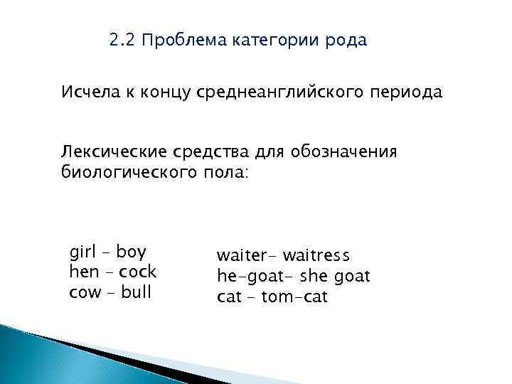 2. 2 Проблема категории рода Исчела к концу среднеанглийского периода Лексические средства для обозначения