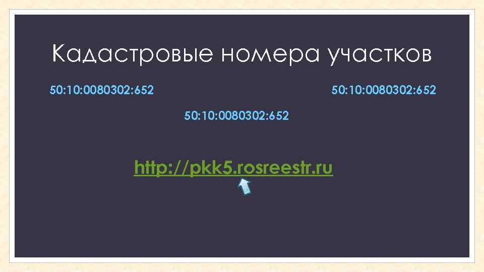 Кадастровые номера участков 50: 10: 0080302: 652 http: //pkk 5. rosreestr. ru 