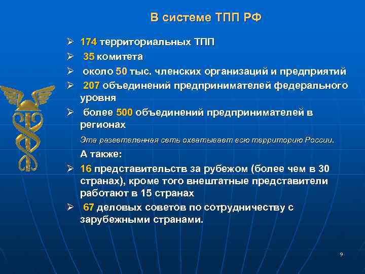 В системе ТПП РФ Ø Ø 174 территориальных ТПП 35 комитета около 50 тыс.