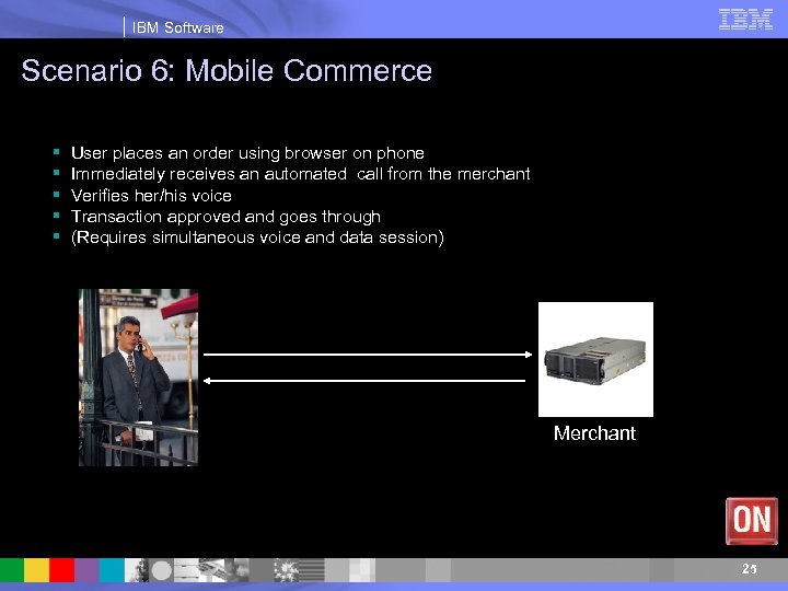 IBM Software Scenario 6: Mobile Commerce § § § User places an order using