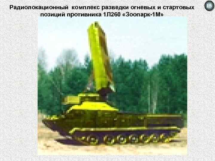 Радиолокационный комплекс разведки огневых и стартовых позиций противника 1 Л 260 «Зоопарк-1 М» 15