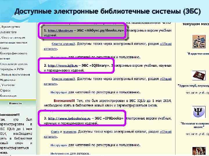 Доступные электронные библиотечные системы (ЭБС) 