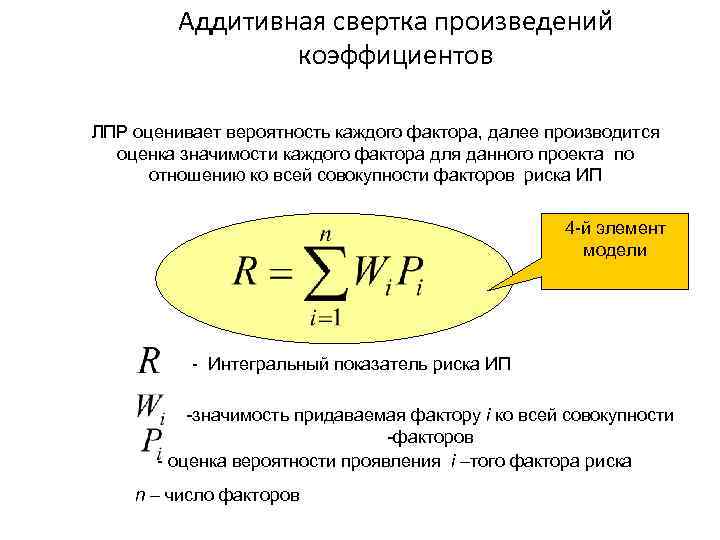 Аддитивная свертка произведений коэффициентов ЛПР оценивает вероятность каждого фактора, далее производится оценка значимости каждого