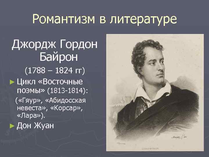 Романтизм в литературе Джордж Гордон Байрон (1788 – 1824 гг) ► Цикл «Восточные поэмы»