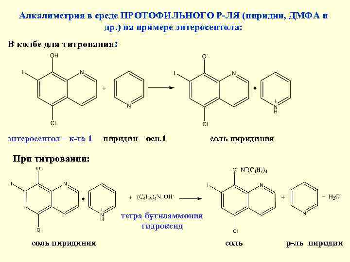 Алкалиметрия в среде ПРОТОФИЛЬНОГО Р ЛЯ (пиридин, ДМФА и др. ) на примере энтеросептола: