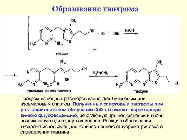 Реакция получения бромида. Окисление тиамина в тиохром. Тиамина хлорид витамин в1. Тиамин реакции подлинности. Тиамина бромид реакции подлинности.