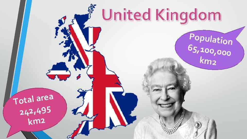 United Kingdom Populatio n 65, 100, 0 00 km 2 al area Tot 242,