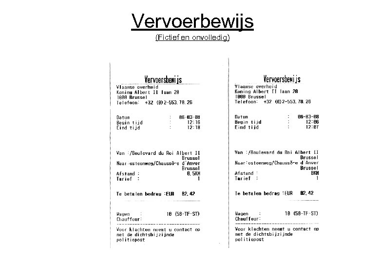 Vervoerbewijs (Fictief en onvolledig) 