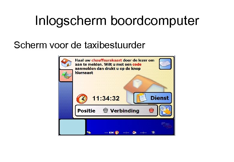 Inlogscherm boordcomputer Scherm voor de taxibestuurder 