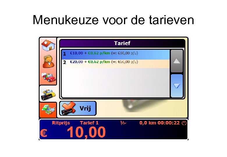 Menukeuze voor de tarieven 