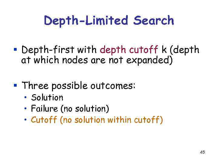 Depth-Limited Search § Depth-first with depth cutoff k (depth at which nodes are not