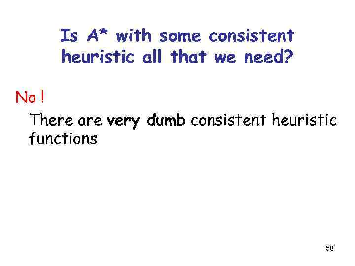 Is A* with some consistent heuristic all that we need? No ! There are