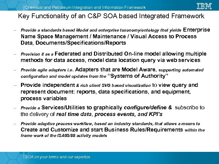 Chemical and Petroleum Integration and Information Framework Key Functionality of an C&P SOA based