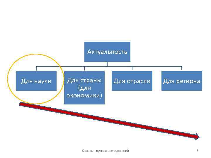 Актуальность Для науки Для страны (для экономики) Для отрасли Основы научных исследований Для региона