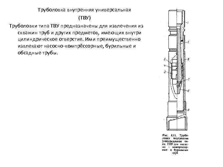 Труболовка внутренняя универсальная (ТВУ) Труболовки типа ТВУ предназначены для извлечения из скважин труб и