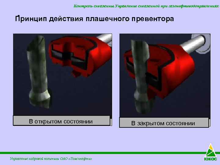 Контроль скважины. Управление скважиной при газонефтеводопрявлениях • Принцип действия плашечного превентора В открытом состоянии