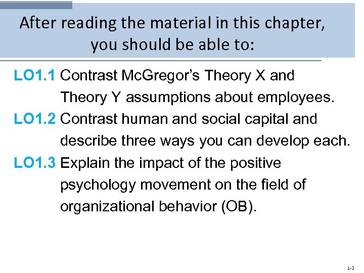 After reading the material in this chapter, you should be able to: LO 1.