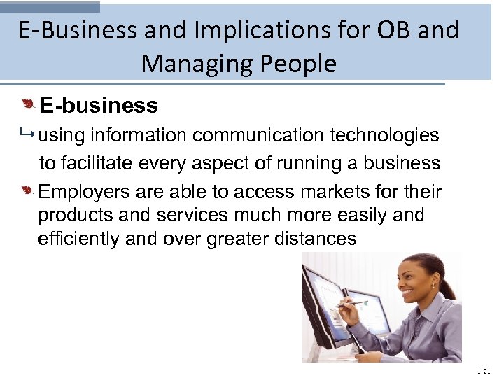 E-Business and Implications for OB and Managing People E-business 9 using information communication technologies