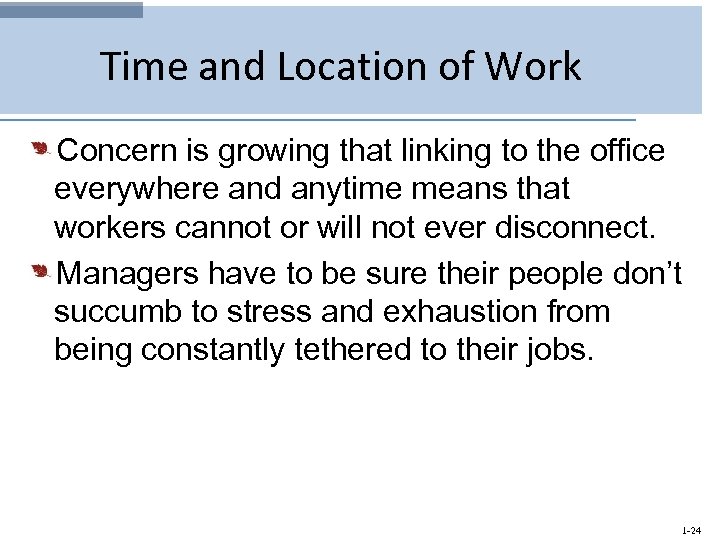 Time and Location of Work Concern is growing that linking to the office everywhere