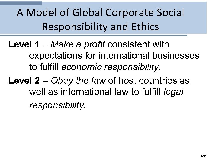 A Model of Global Corporate Social Responsibility and Ethics Level 1 – Make a