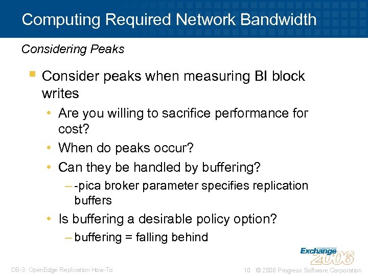 Computing Required Network Bandwidth Considering Peaks § Consider peaks when measuring BI block writes