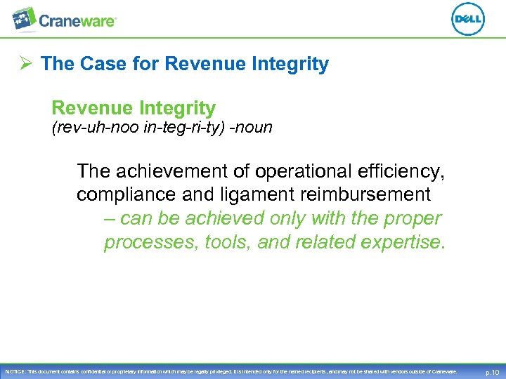 Ø The Case for Revenue Integrity (rev-uh-noo in-teg-ri-ty) -noun The achievement of operational efficiency,