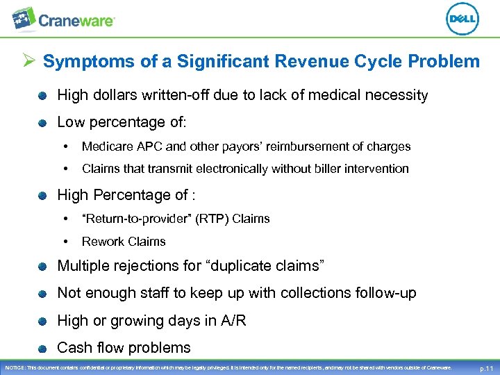 Ø Symptoms of a Significant Revenue Cycle Problem High dollars written-off due to lack