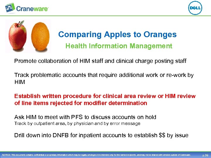 Comparing Apples to Oranges Health Information Management Promote collaboration of HIM staff and clinical