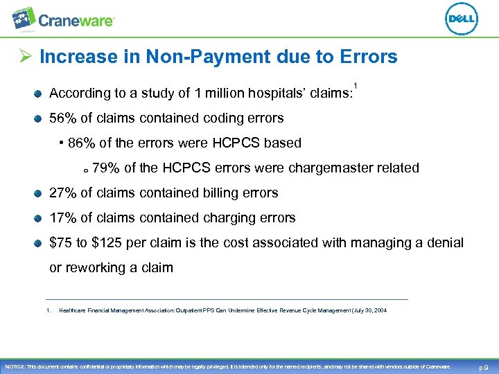 Ø Increase in Non-Payment due to Errors According to a study of 1 million