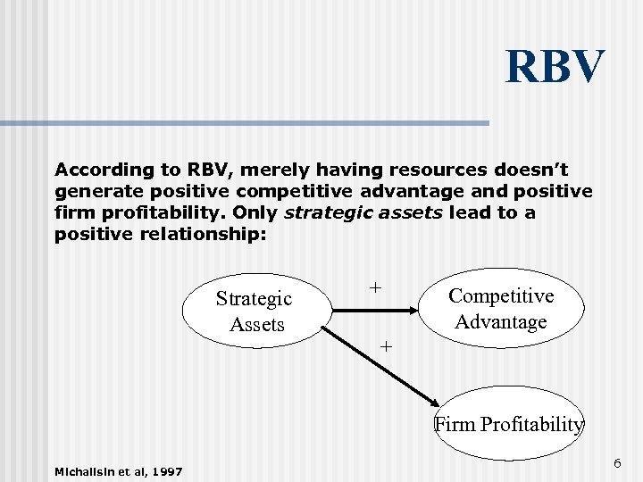 RBV According to RBV, merely having resources doesn’t generate positive competitive advantage and positive