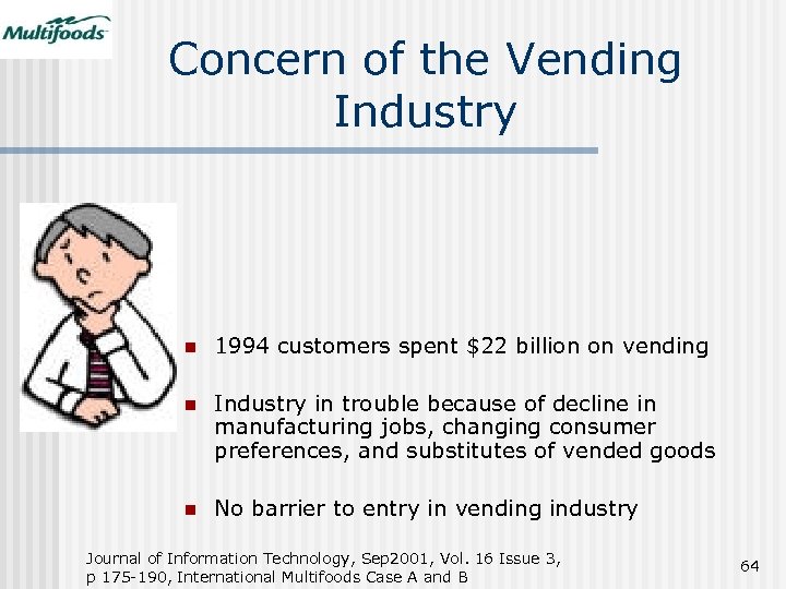 Concern of the Vending Industry n 1994 customers spent $22 billion on vending n
