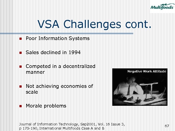 VSA Challenges cont. n Poor Information Systems n Sales declined in 1994 n Competed