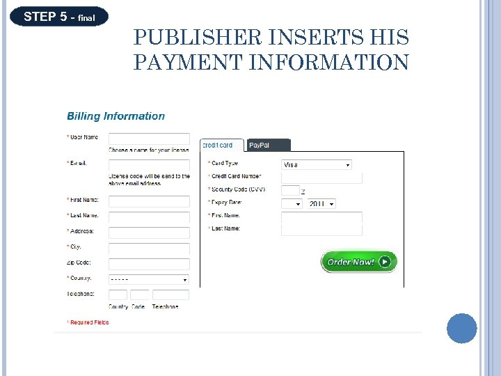 STEP 5 - final PUBLISHER INSERTS HIS PAYMENT INFORMATION 